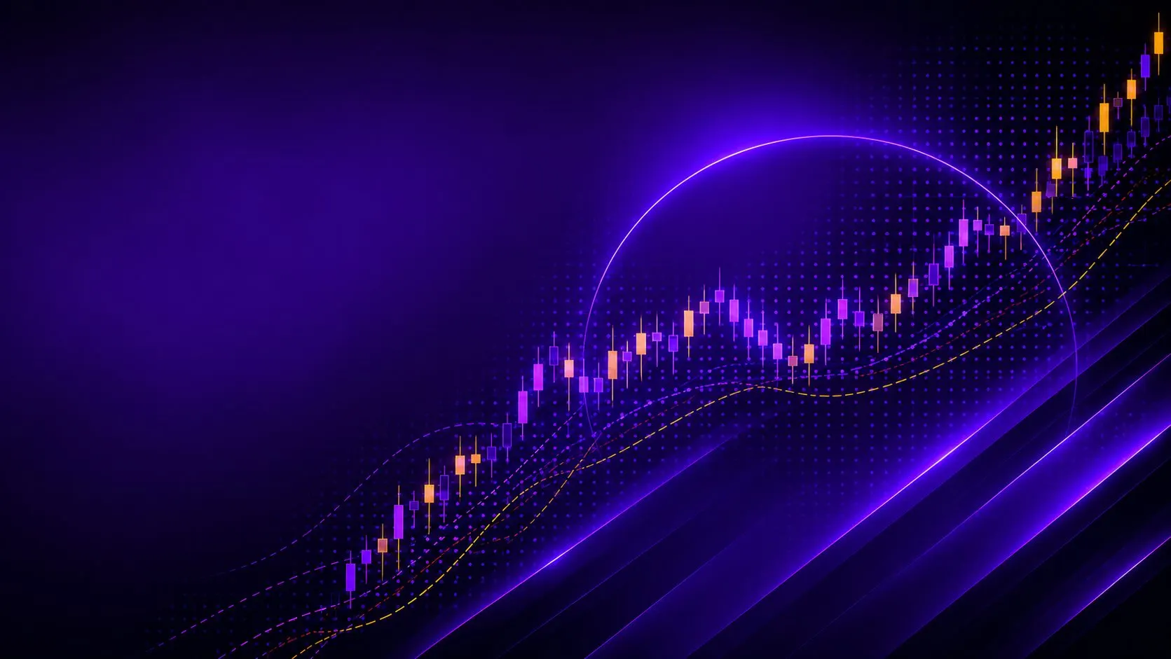 Rising candlestick chart on a purple background